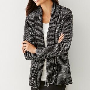 J. Jill Mixed Stitch Black and White Open Front Cardigan